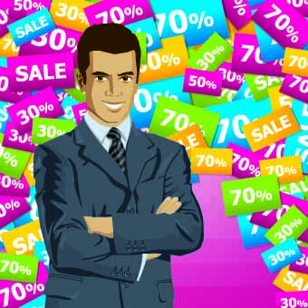 Sale poster with people vector set 03