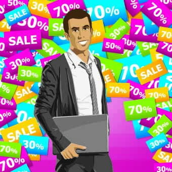 Sale poster with people vector set 04