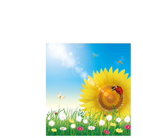Shiny Summer flowers vector 01