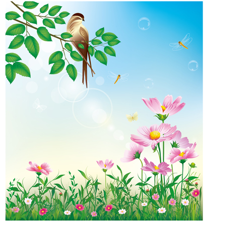 Shiny Summer flowers vector 02