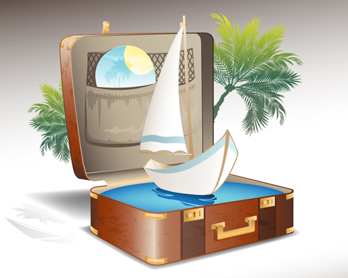 d suitcase creative background set 02 Travel elements and suitcase creative background set 02