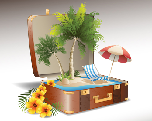 d suitcase creative background set 03 Travel elements and suitcase creative background set 03