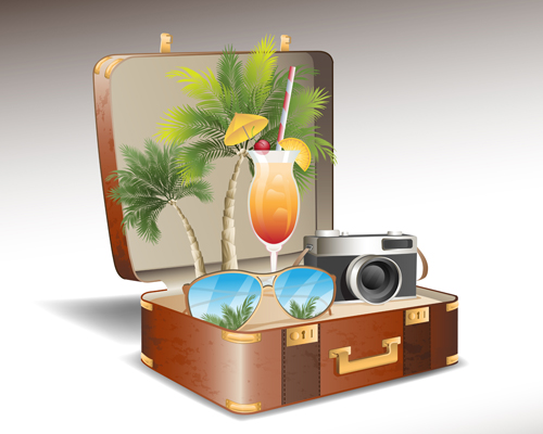 d suitcase creative background set 04 Travel elements and suitcase creative background set 04