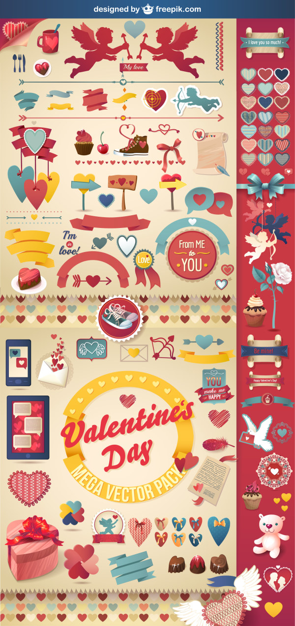 Valentine day ornament elemtns set vector
