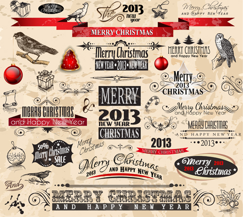 Various Christmas decor elements vector set 03