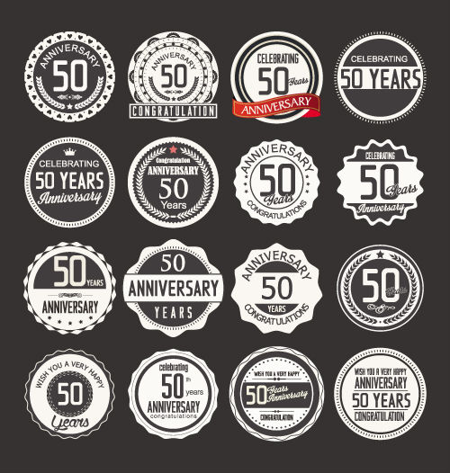 Vintage anniversary labels set vector 06