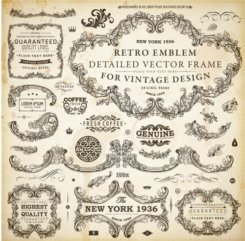 Vintage design elements frames and Ornaments vector 03