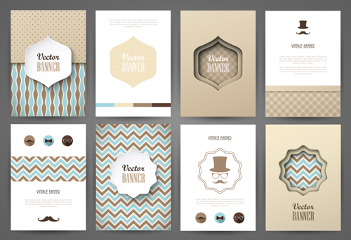 Vintage ornate background art set vector 01