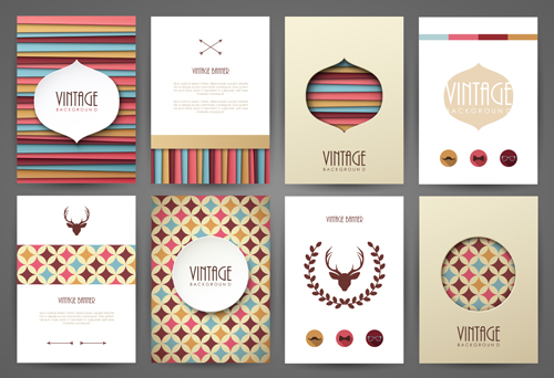 Vintage ornate background art set vector 02