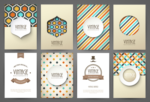 Vintage ornate background art set vector 03