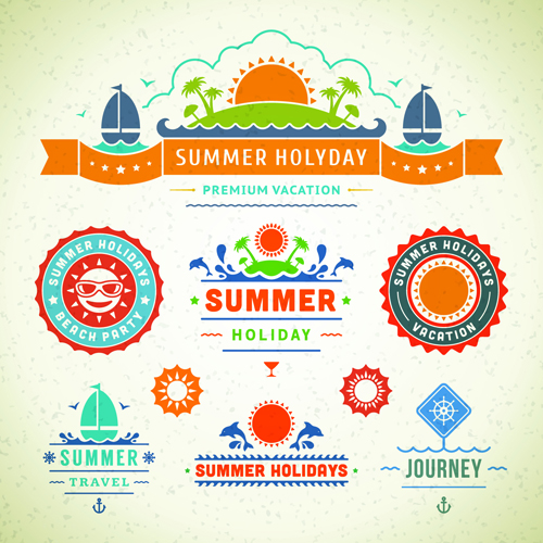 r elements labels vector material 01 Vintage summer elements labels vector material 01