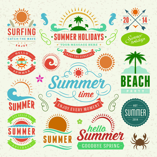 Vintage summer elements labels vector material 02