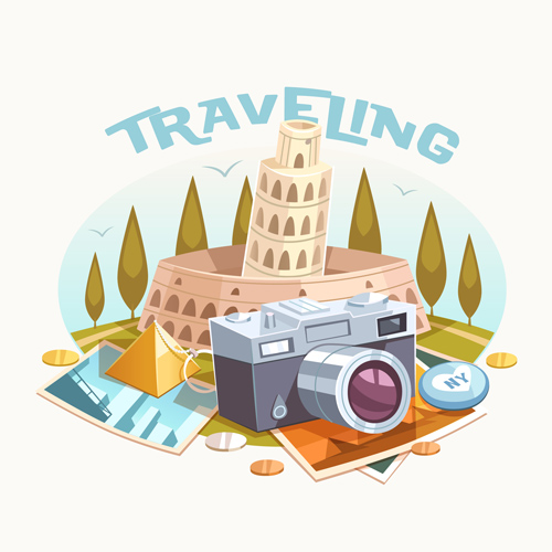 Vintage traveling style background art 03