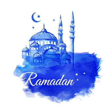 Watercolor drawing ramadan Kareem vector background 14