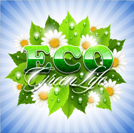 White flowers with Eco vector background