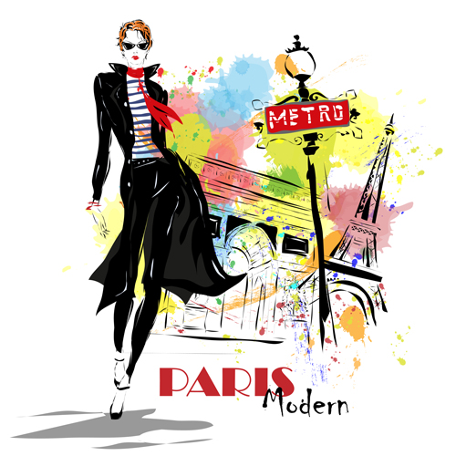 Woman with fashion elements template vector 01