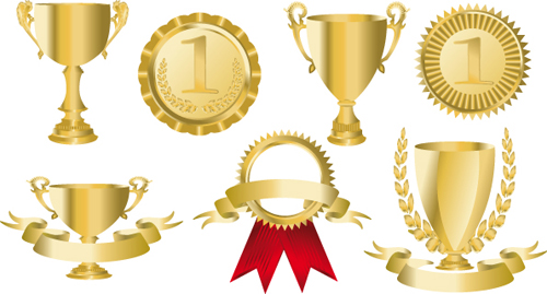 Champion Cup And medals design vector set 03
