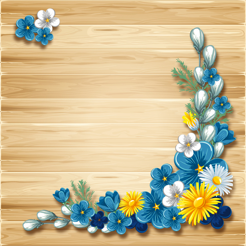 Blue flower with wooden background vector Blue flower with wooden background vector
