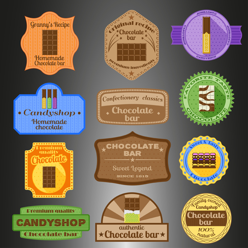 Chocolate badges with labels vector set Chocolate badges with labels vector set