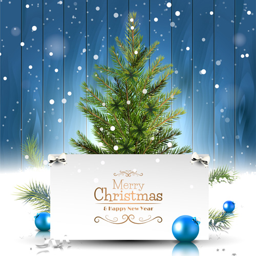 Christmas card with baubles and wood background vector Christmas card with baubles and wood background vector
