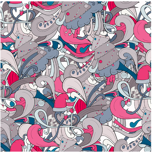 Christmas elements with doodle seamless pattern vector 02 Christmas elements with doodle seamless pattern vector 02