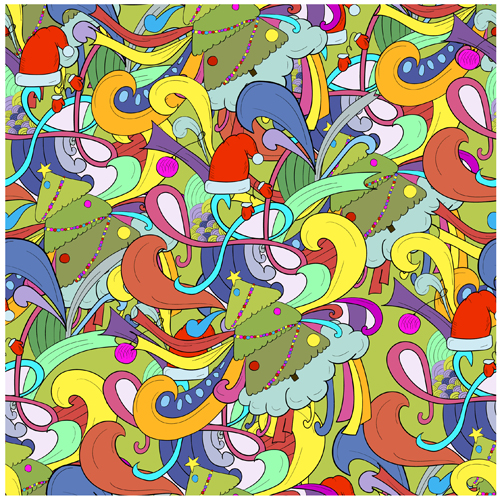 Christmas elements with doodle seamless pattern vector 03 Christmas elements with doodle seamless pattern vector 03