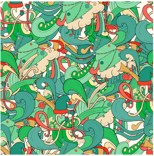 Christmas elements with doodle seamless pattern vector 04 Christmas elements with doodle seamless pattern vector 04