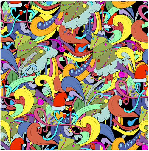 Christmas elements with doodle seamless pattern vector 13 Christmas elements with doodle seamless pattern vector 13