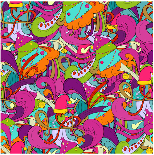 Christmas elements with doodle seamless pattern vector 14 Christmas elements with doodle seamless pattern vector 14