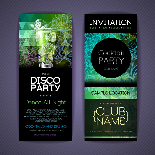 Disco party night invitation cards vector 01 Disco party night invitation cards vector 01