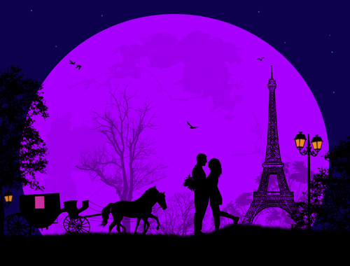 Night paris with lovers vector set 05 Night paris with lovers vector set 05