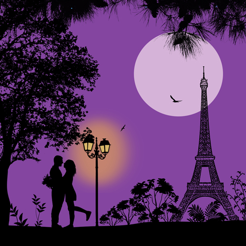 Night paris with lovers vector set 07 Night paris with lovers vector set 07