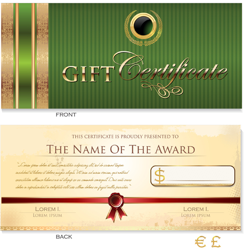 Ornate green gift voucher template vectors Ornate green gift voucher template vectors