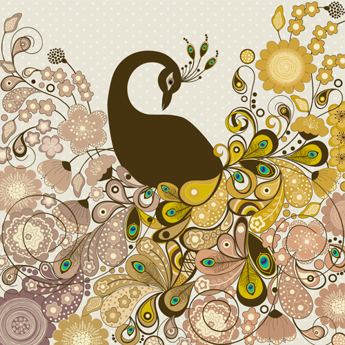 Peacock vintage styles background vector 03 Peacock vintage styles background vector 03