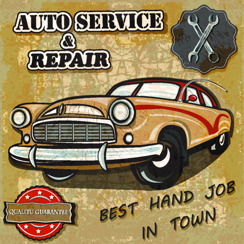 Retro auto service and repair poster vector 01