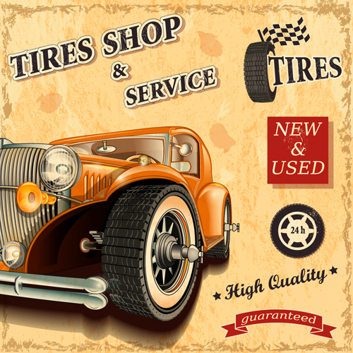 Retro auto service and repair poster vector 05