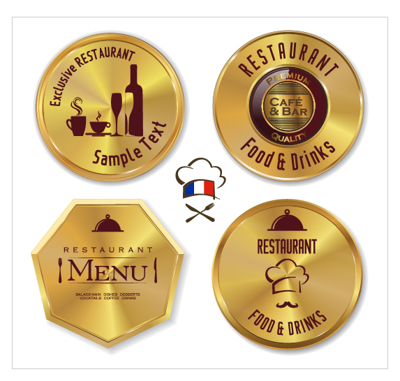 Shiny golden restaurant labels vector 03