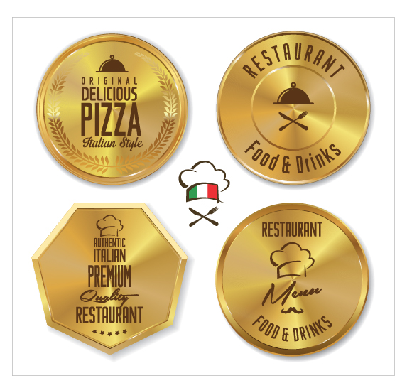 Shiny golden restaurant labels vector 04 Shiny golden restaurant labels vector 04