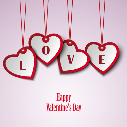 Valentine card with hanging hearts template vector Valentine card with hanging hearts template vector