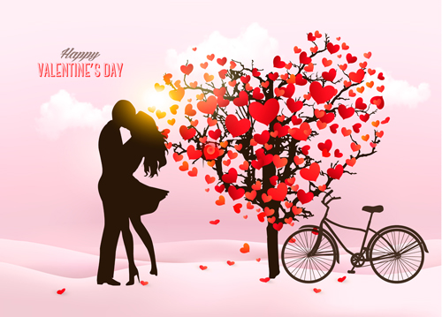 Valentine heart tree with bicycle romance vector 01