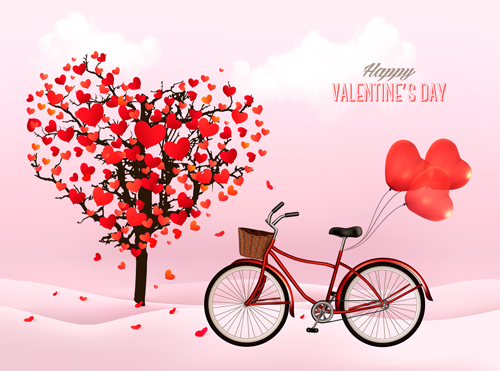 Valentine heart tree with bicycle romance vector 02