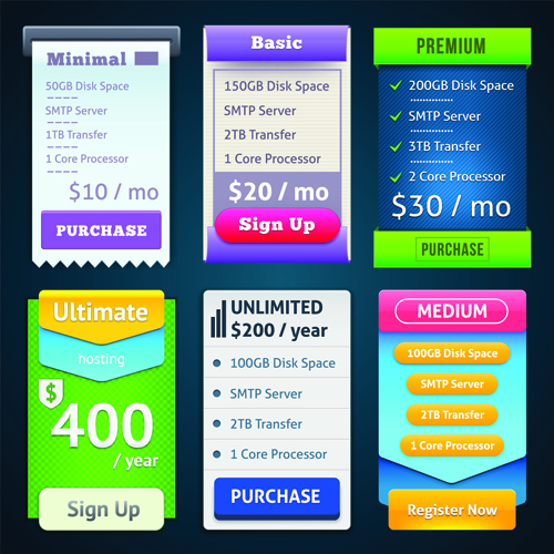 Website pricing plans banners vector material 02 Website pricing plans banners vector material 02