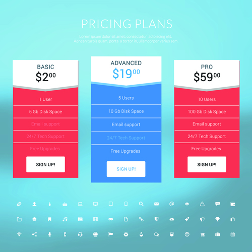website pricing plans banners 