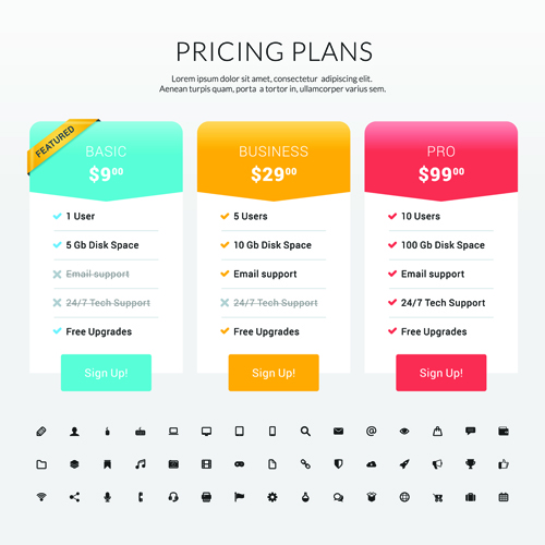 website pricing plans banners 