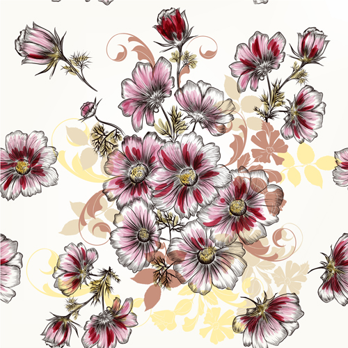 Beautiful seamless flowers pattern vectors material 01 Beautiful seamless flowers pattern vectors material 01