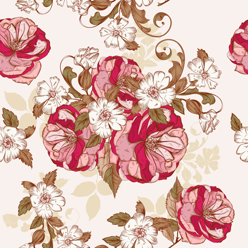 Beautiful seamless flowers pattern vectors material 02 Beautiful seamless flowers pattern vectors material 02