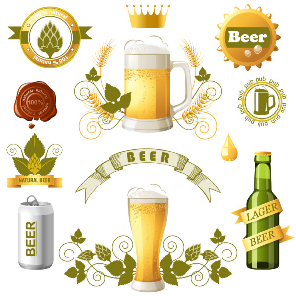 Beer bottles with beer labels vector material Beer bottles with beer labels vector material