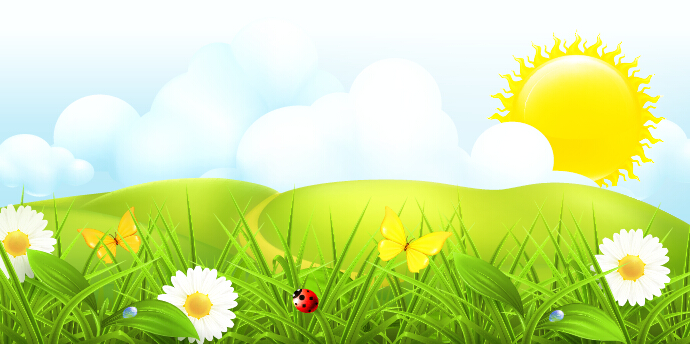 Cartoon sun with spring vector background 01 Cartoon sun with spring vector background 01