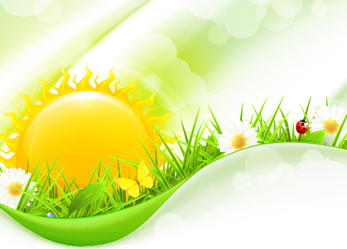 Cartoon sun with spring vector background 03 Cartoon sun with spring vector background 03