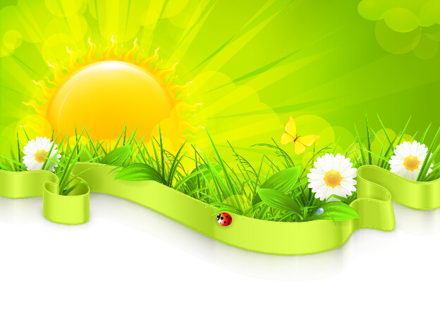 Cartoon sun with spring vector background 05 Cartoon sun with spring vector background 05